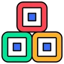 Иконка из трёх разноцветных квадратов, символизирующая базовый уровень обучения и первые шаги в управлении проектами