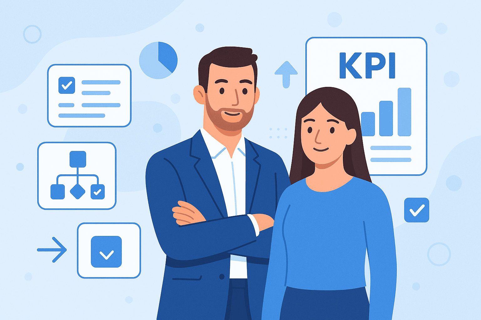 Иллюстрация KPI проектного менеджера в корпоративном стиле